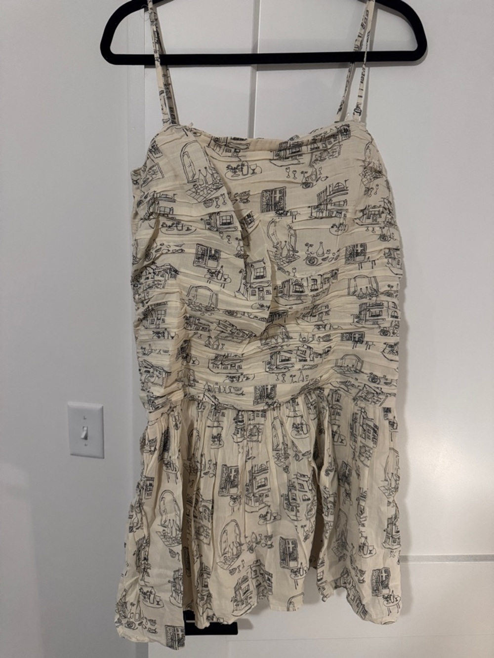 Abercrombie & Fitch Cream Printed Spaghetti Strap or Strapless Dress XL TALL